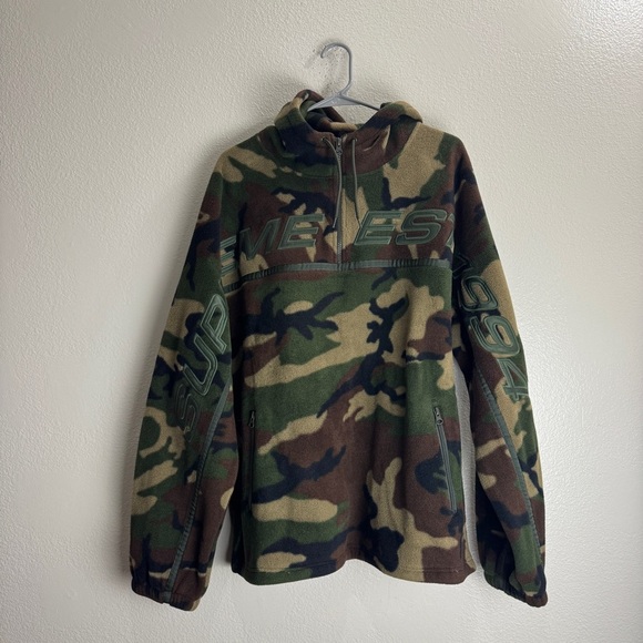 Supreme Polartec Half Zip Hooded Sweatshirt Woodland Camo Size XL